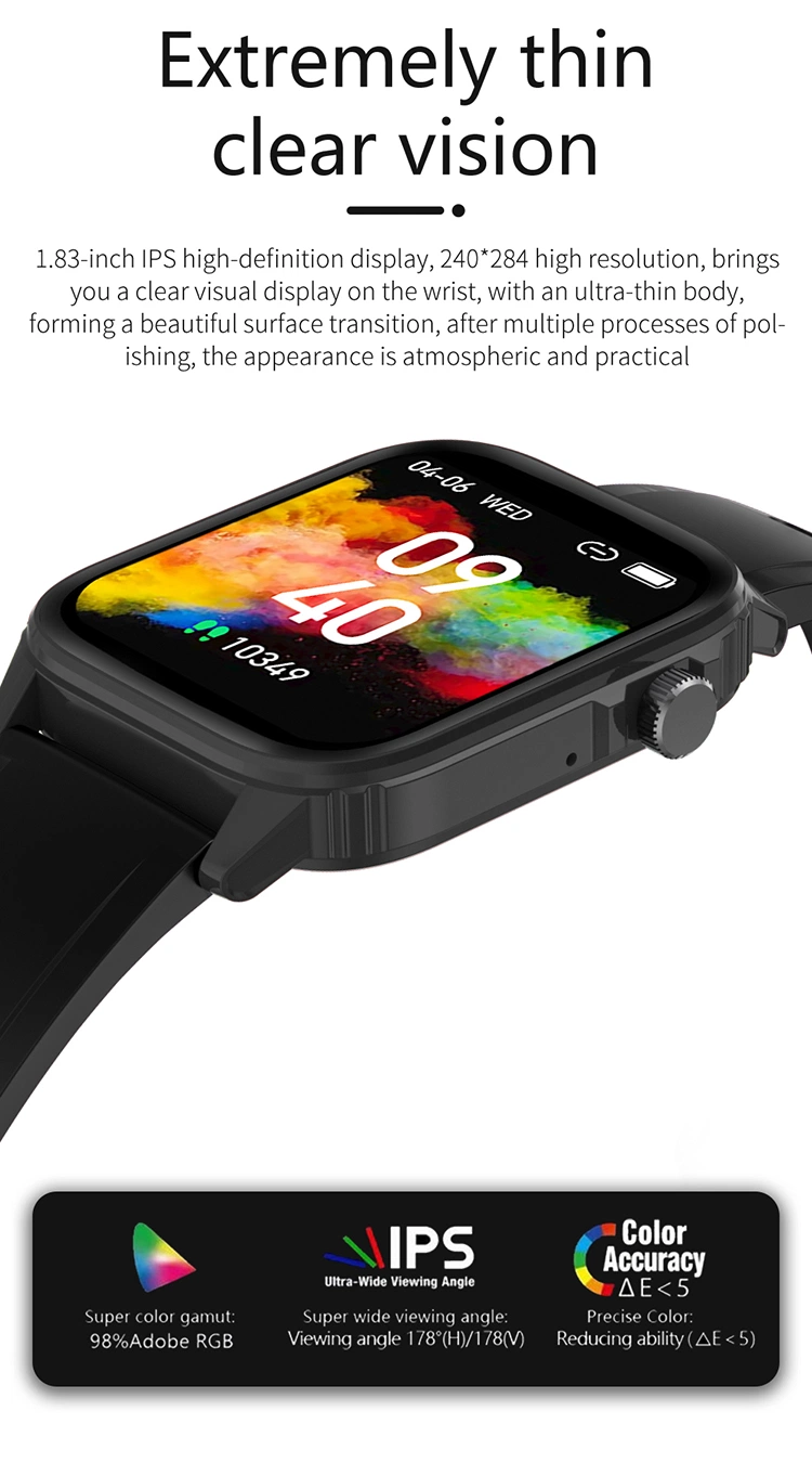 2022 A30 HD Large Square Screen Thin Heart Rate Blood Pressure 1.83 Inch Bt Call Sports Temperature Smartwatch