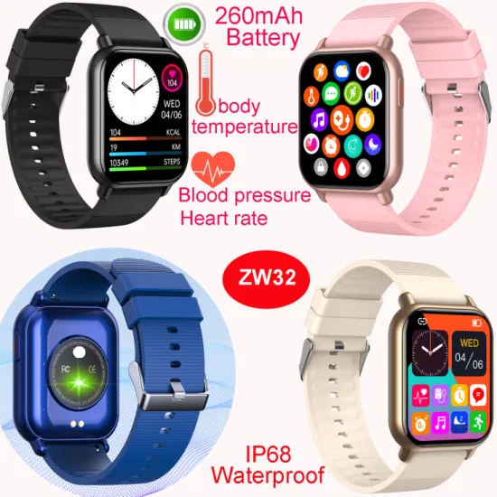 2023 L'ultimo orologio intelligente Bluetooth impermeabile IP68 con monitoraggio della temperatura corporea della pressione sanguigna della frequenza cardiaca ZW32